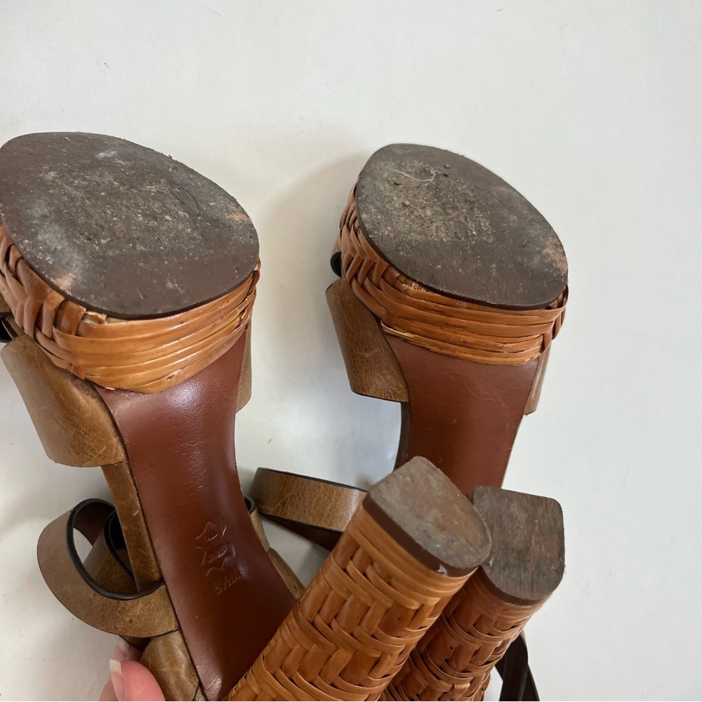 Tory Burch Heels Cella Cognac Leather Strappy Platforms Sandal - Picture 11 of 12
